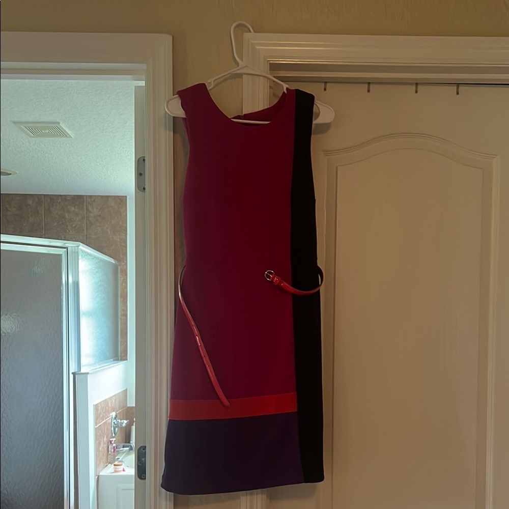 AB Studio Black and Orange Sleeveless Sheath Dress